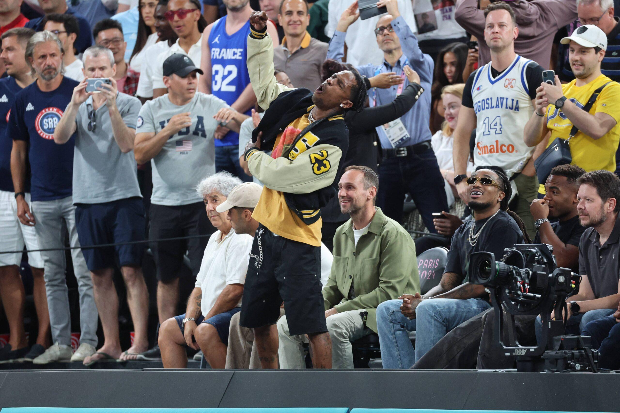 Travis Scott at Paris 2024 Olympic Games Basketball Men's Semifinal USA vs Serbia