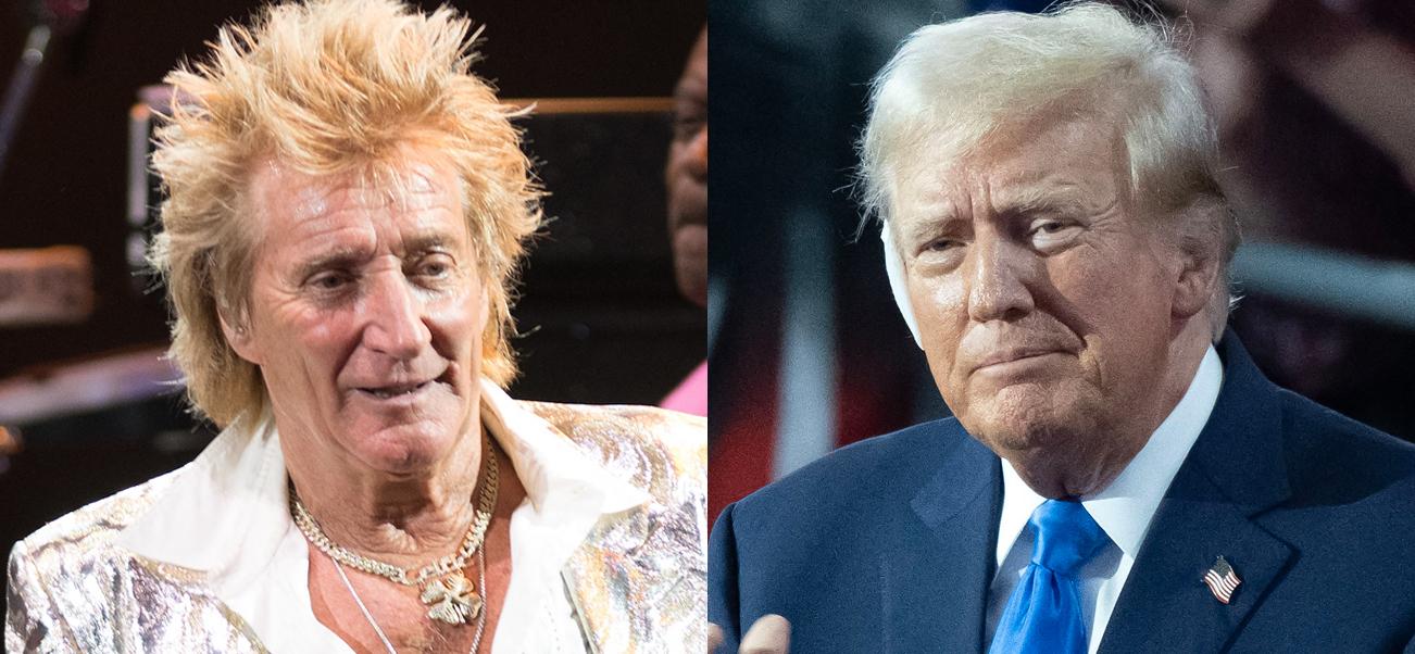 A photo collage of Rod Stewart and Donald Trump