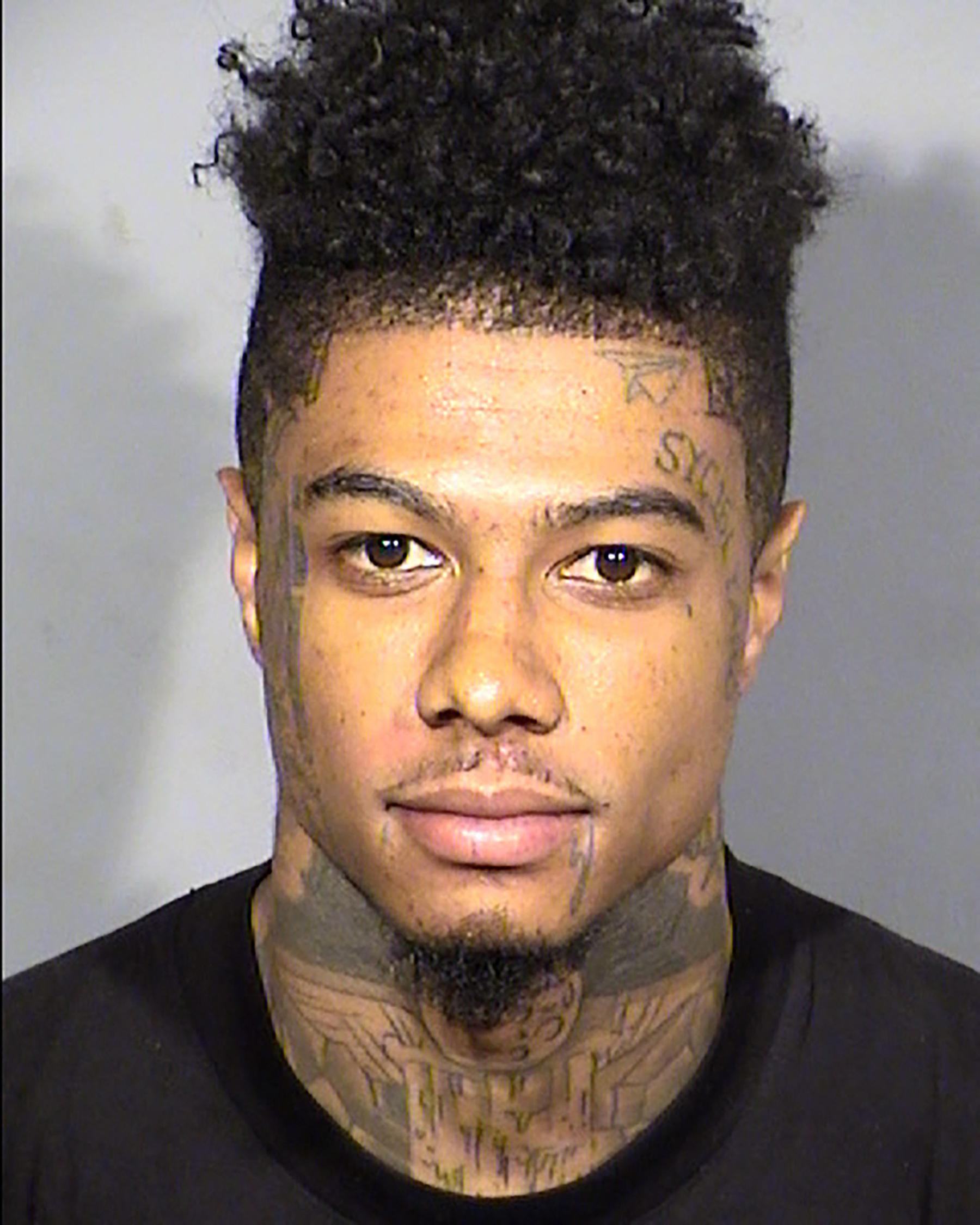 Rapper Blueface's mugshot after Las Vegas robbery arrest.