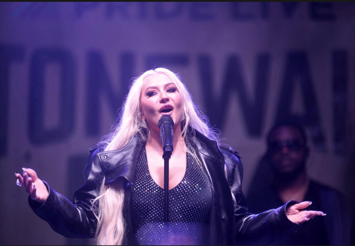 Christina Aguilera performs at the Stonewall Day pride event