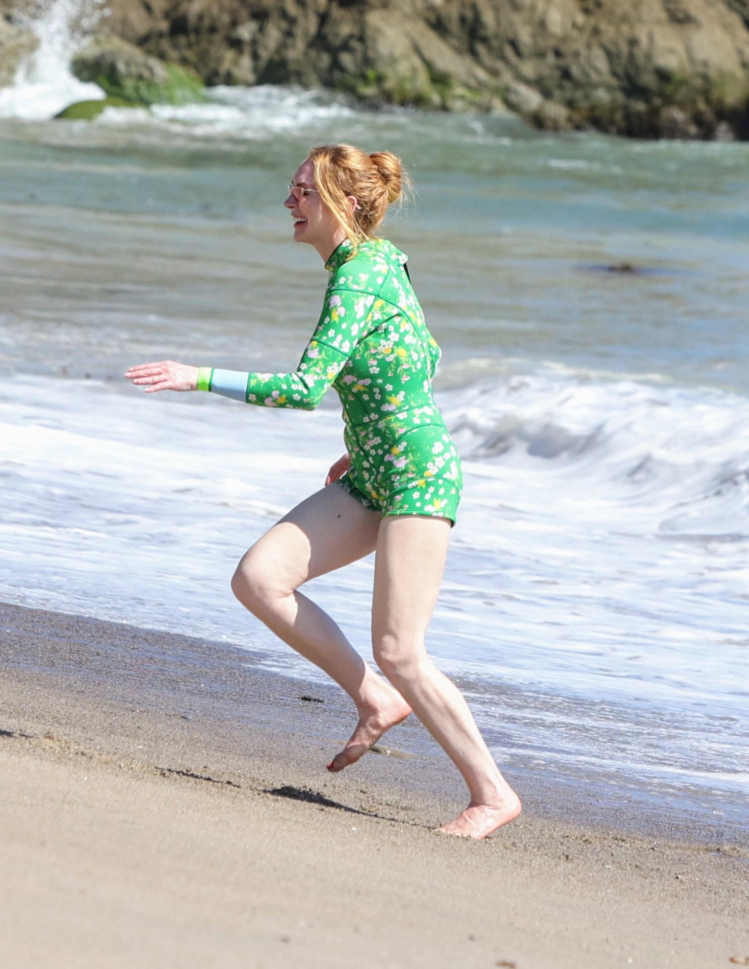 Lindsay Lohan shooting beach and bathing suit scenes for Freaky Friday 2