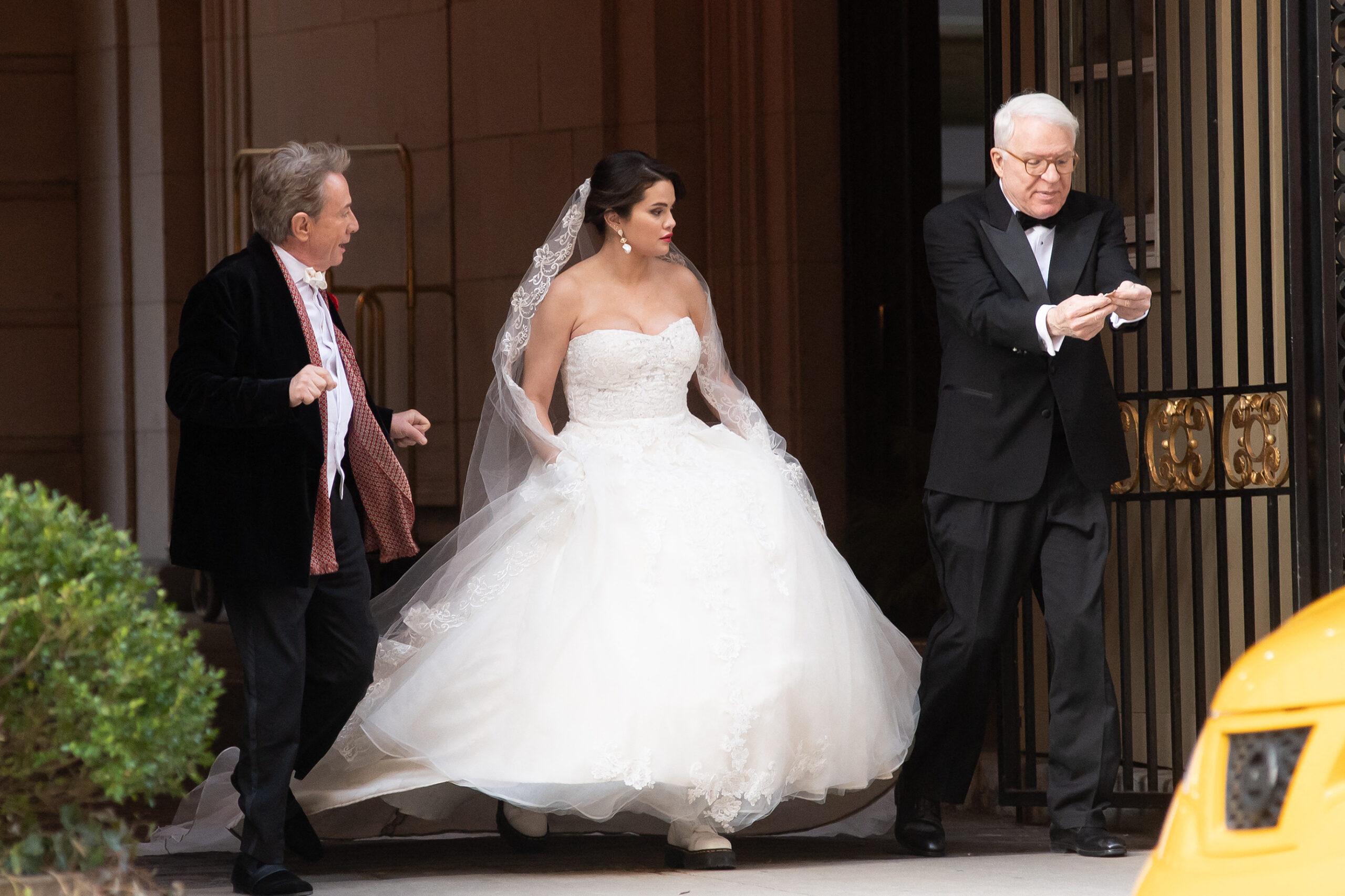 Martin Short, Selena Gomez, and Steven Martin On "Only Murders In The Building" Set