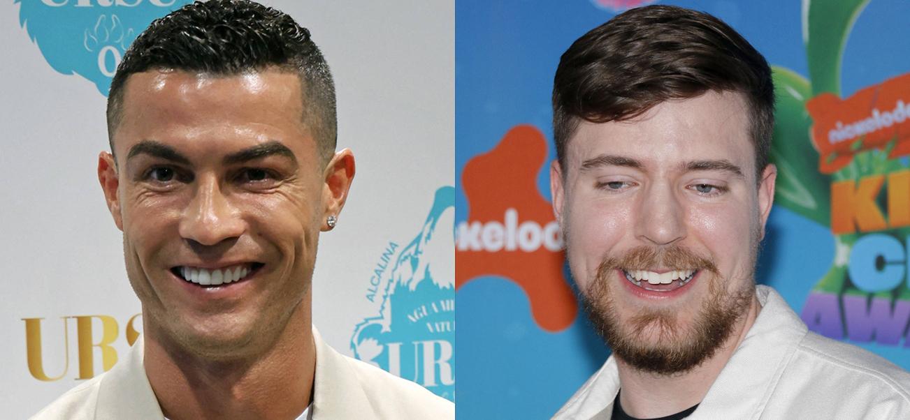 A photo collage of Cristiano Ronaldo and MrBeast