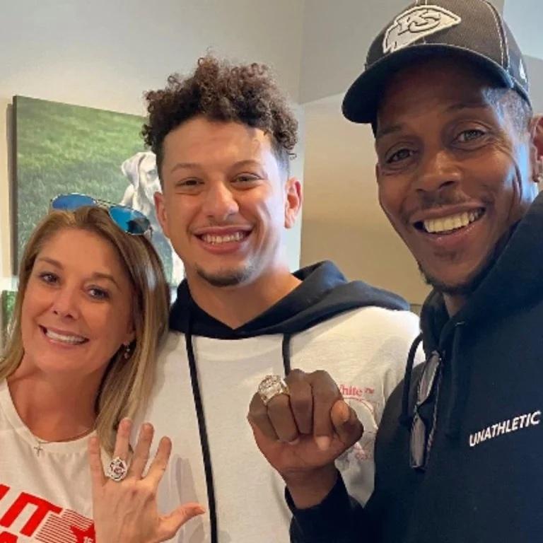 Patrick Mahomes and his dad smiling