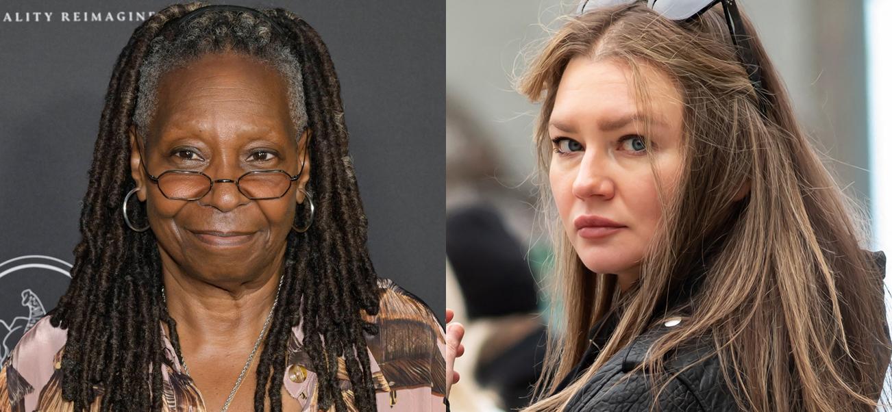 A photo collage of Whoopi Goldberg and Anna Delvey