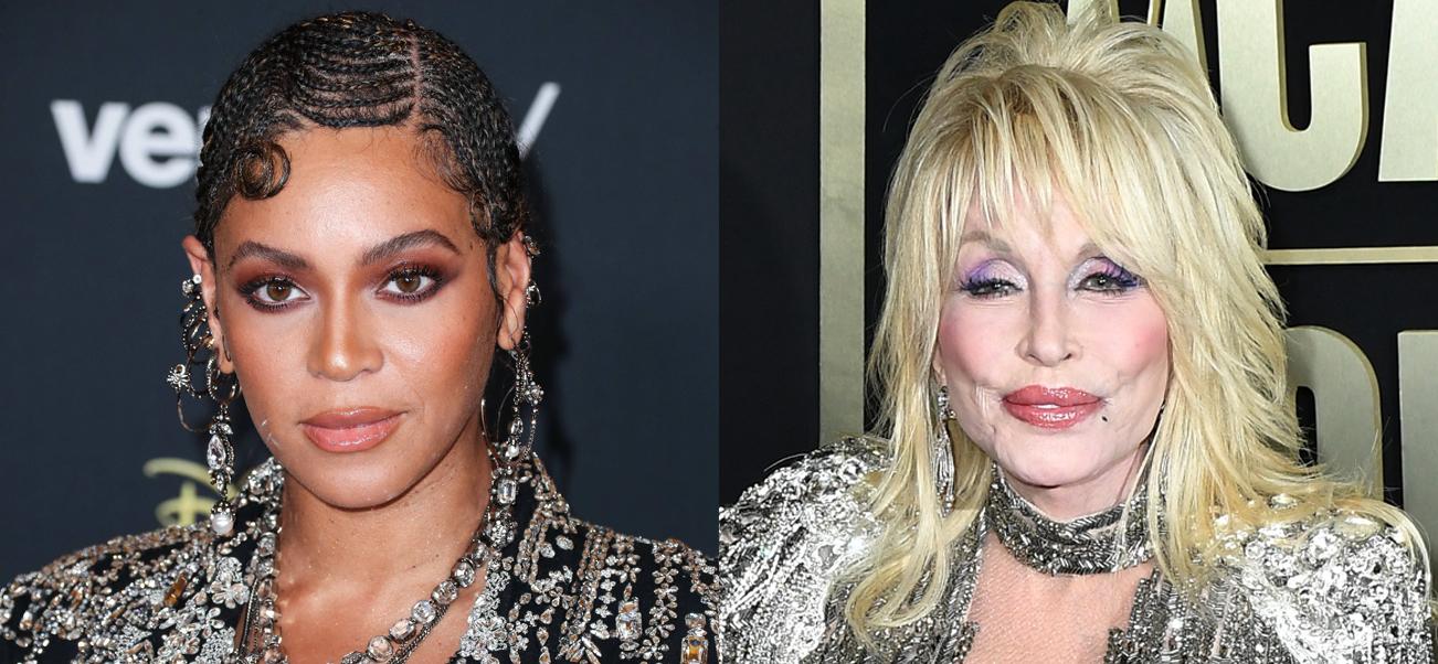 A photo collage of Beyoncé and Dolly Parton