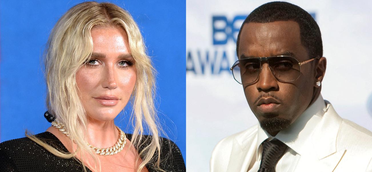 A photo collage of Kesha and Diddy