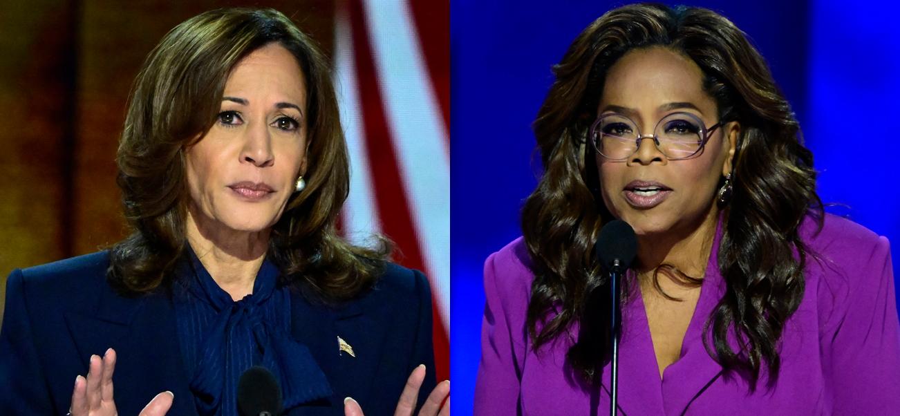 A photo collage of Kamala Harris and Oprah Winfrey