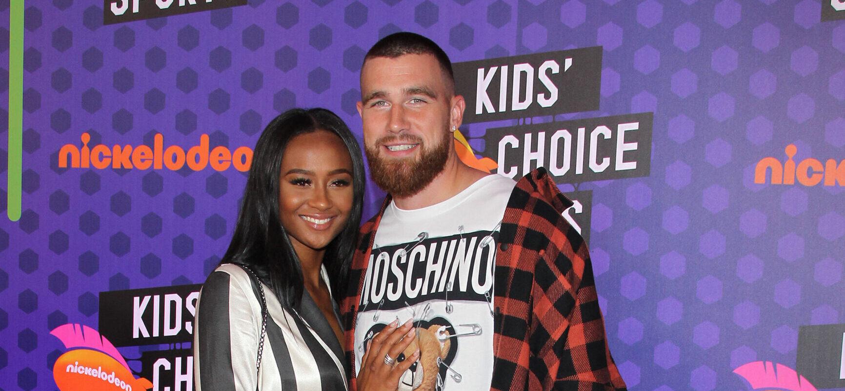 Kayla Nicole and Travis Kelce on the orange carpet