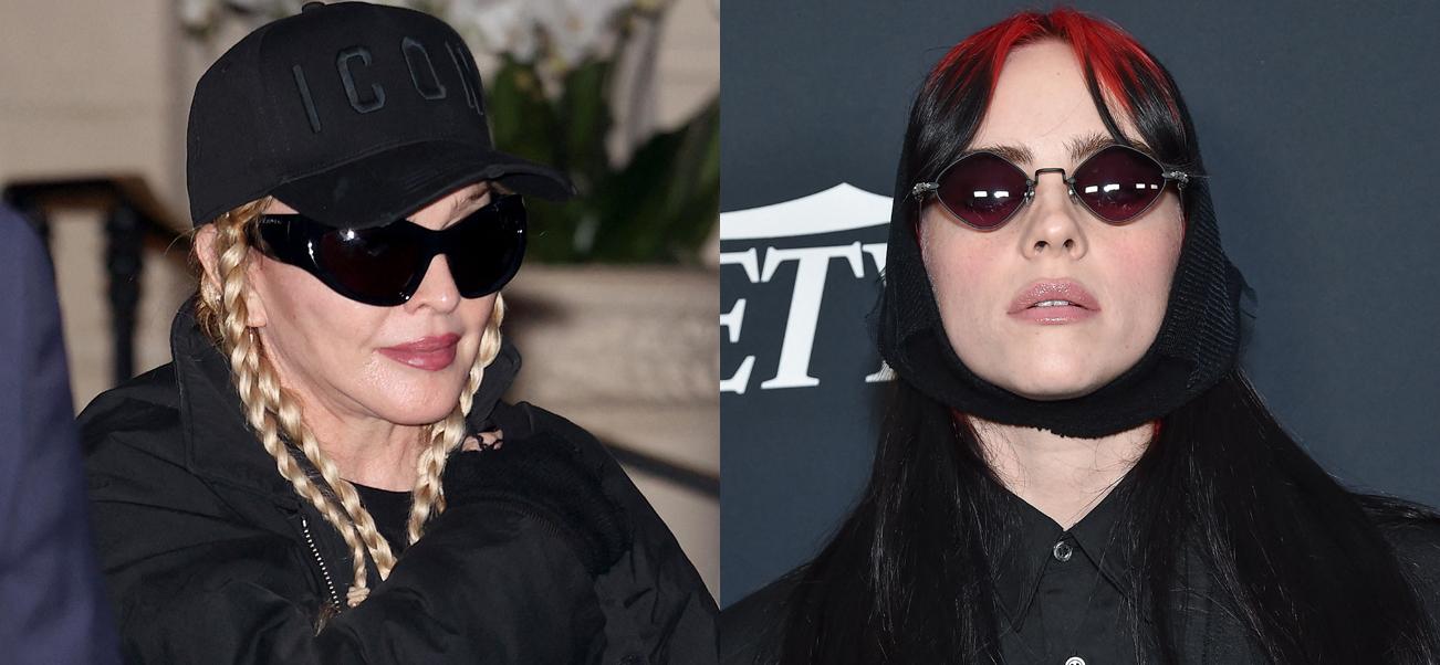 A photo collage of Madonna and Billie Eilish