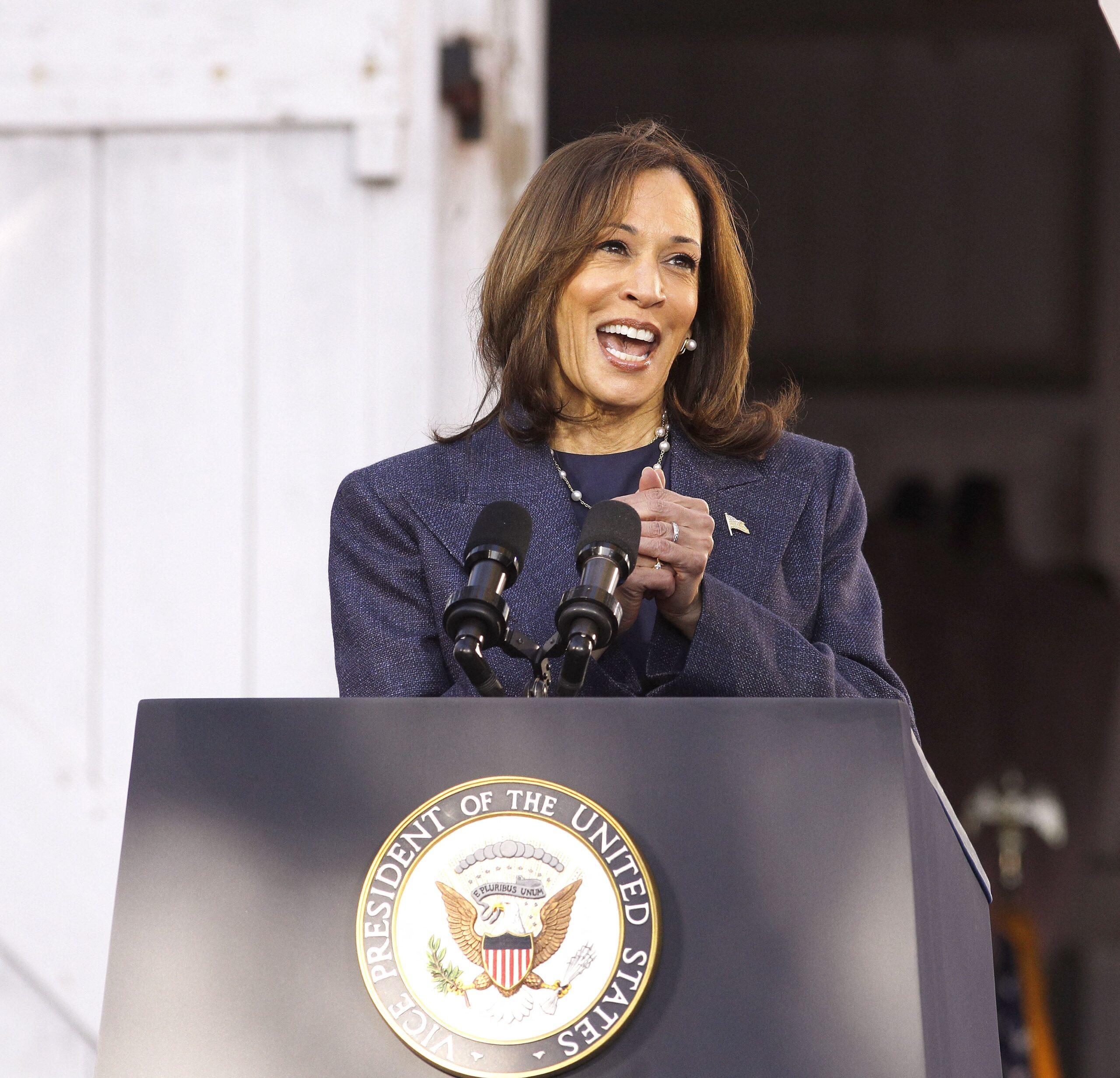 Kamala Harris speaking at campaign