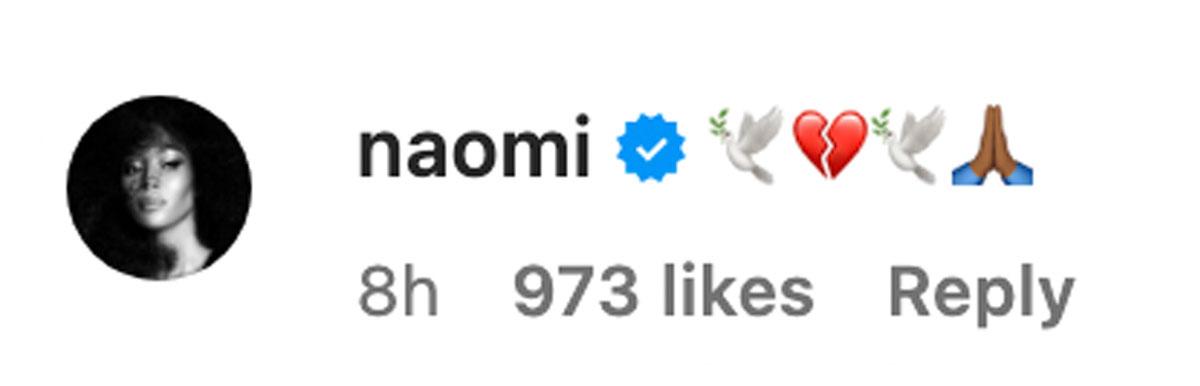 Naomi Campbell comments on Nicole Scherzinger's post