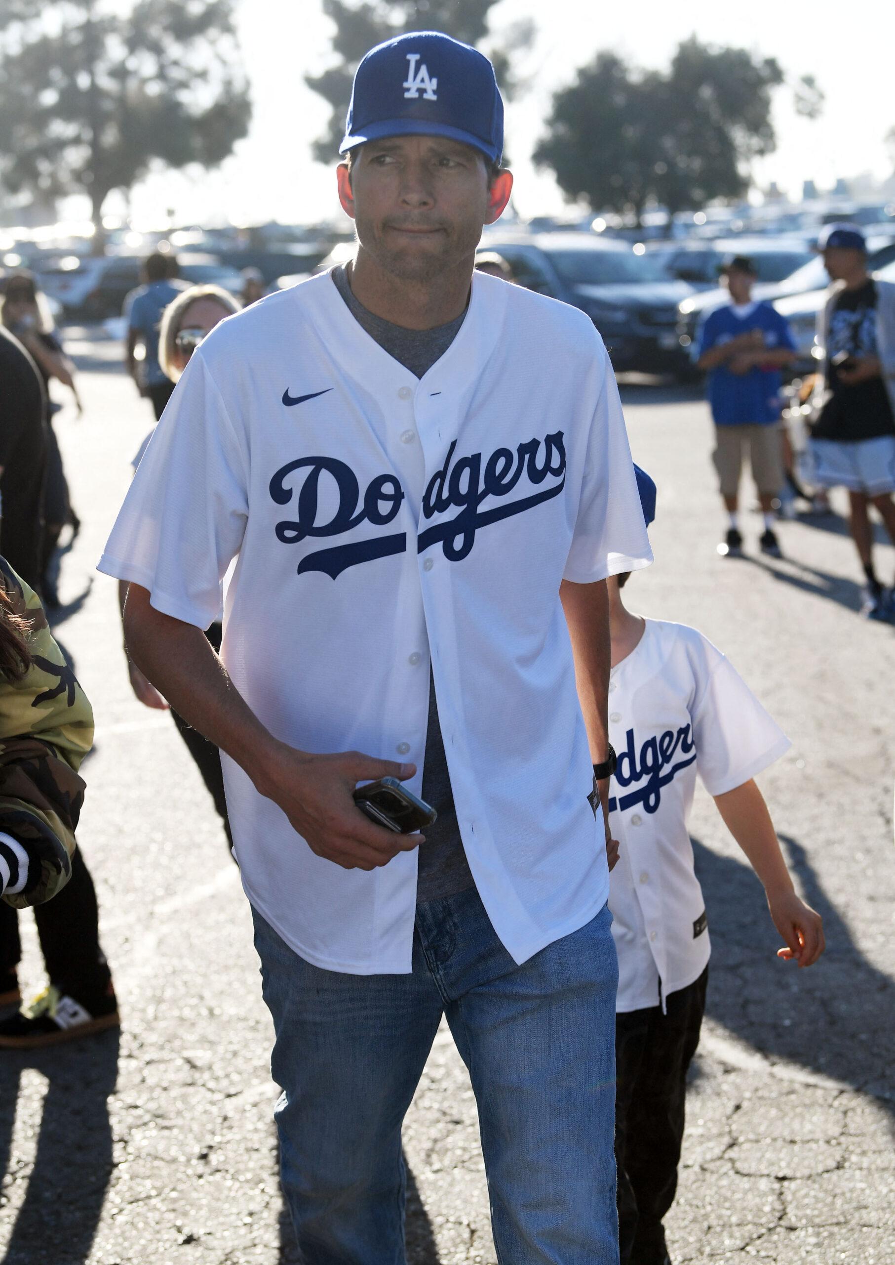  Ashton Kutcher head to the Dodgers World Series game against the Yankees in L.A.