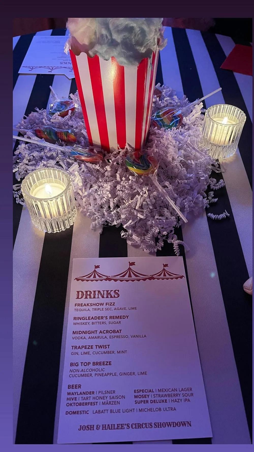 Menu for Josh Allen and Hailee Steinfeld's Halloween party