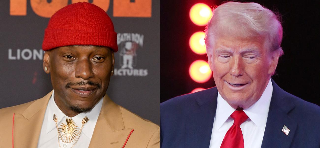 A photo collage of Tyrese Gibson and Donald Trump