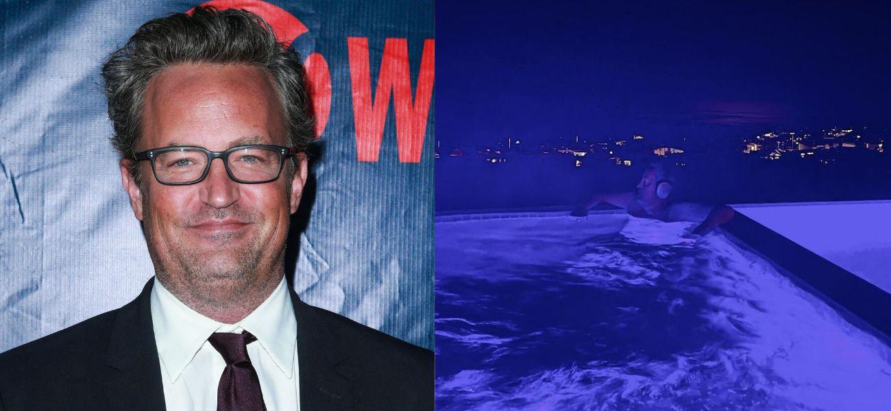 Matthew Perry (left) Matthew Perry in infinity pool (right)