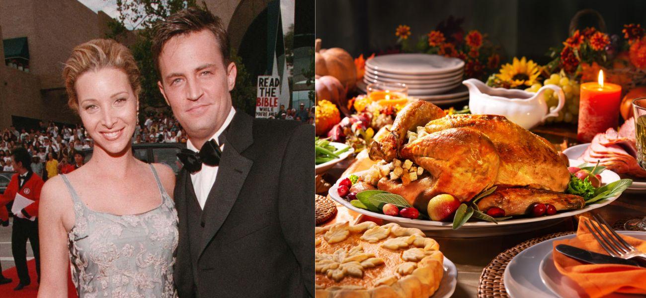 Matthew Perry and Lisa Kudrow (left) Thanksgiving dinner (right)