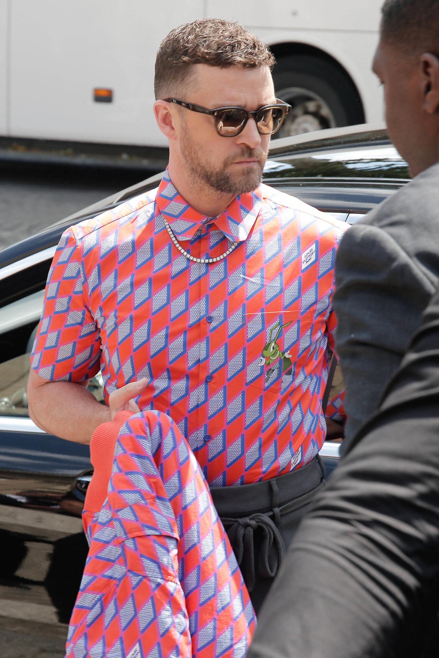 Jessica Biel and Justin Timberlake are seen arriving at Louis Vuitton show during Paris Fashion Week