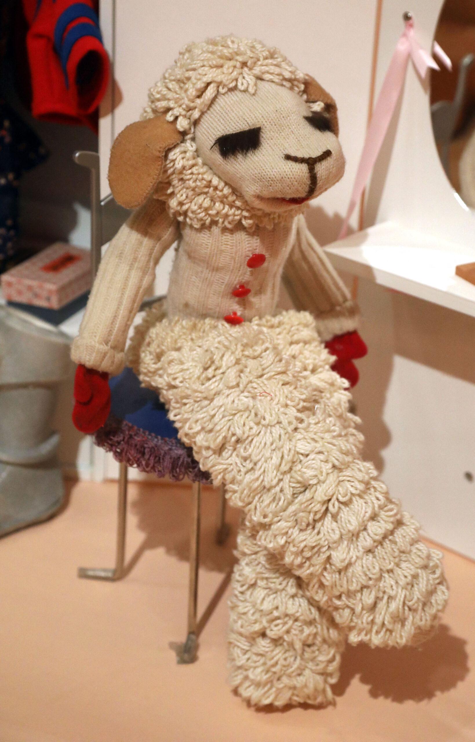 A view of the LAMB CHOP puppet, created by Shari Lewis, seen at the set part of the exhibit 'Puppets of New York' held at The Museum of City of New York.