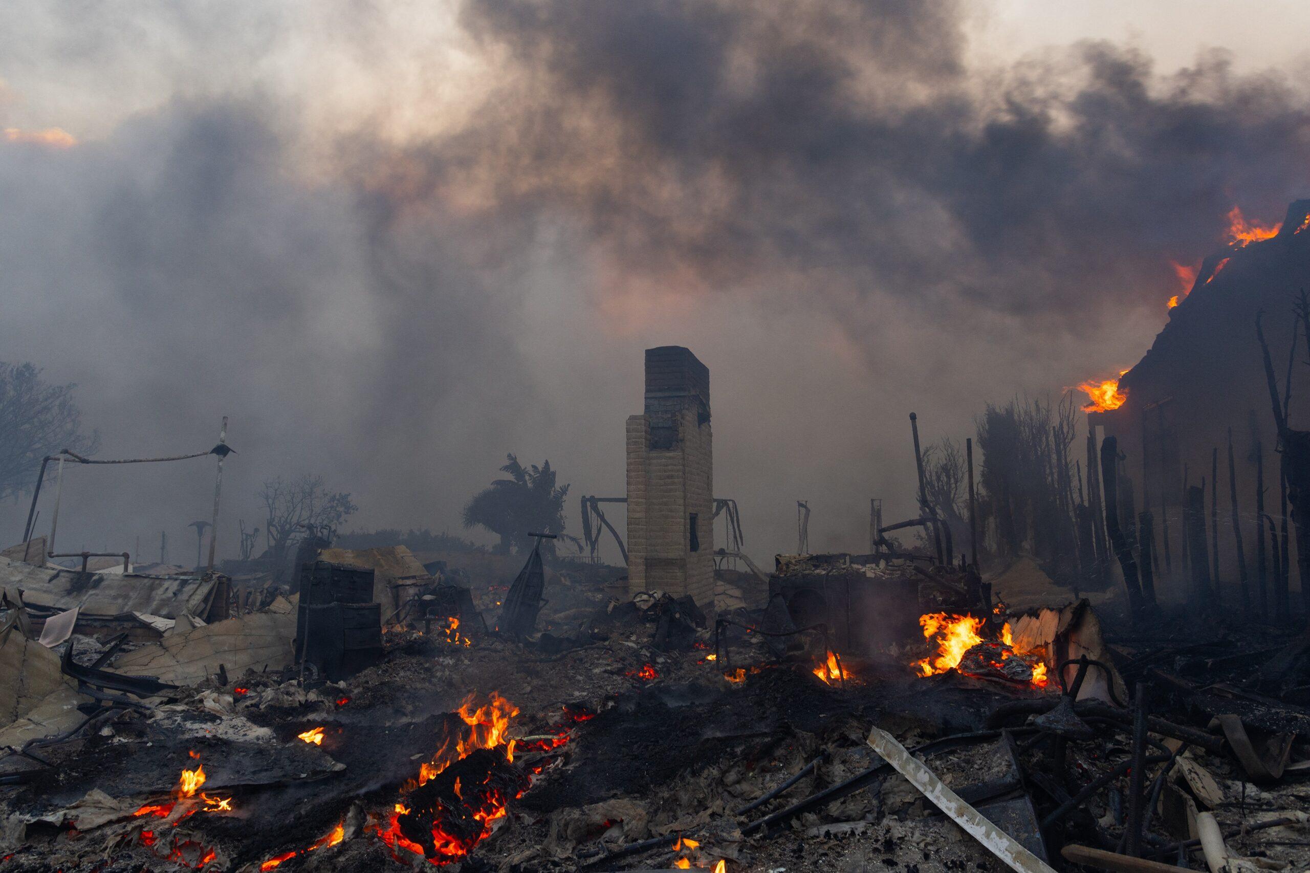 A chimney stands at a home that burned to the ground in Pacific Palisades.