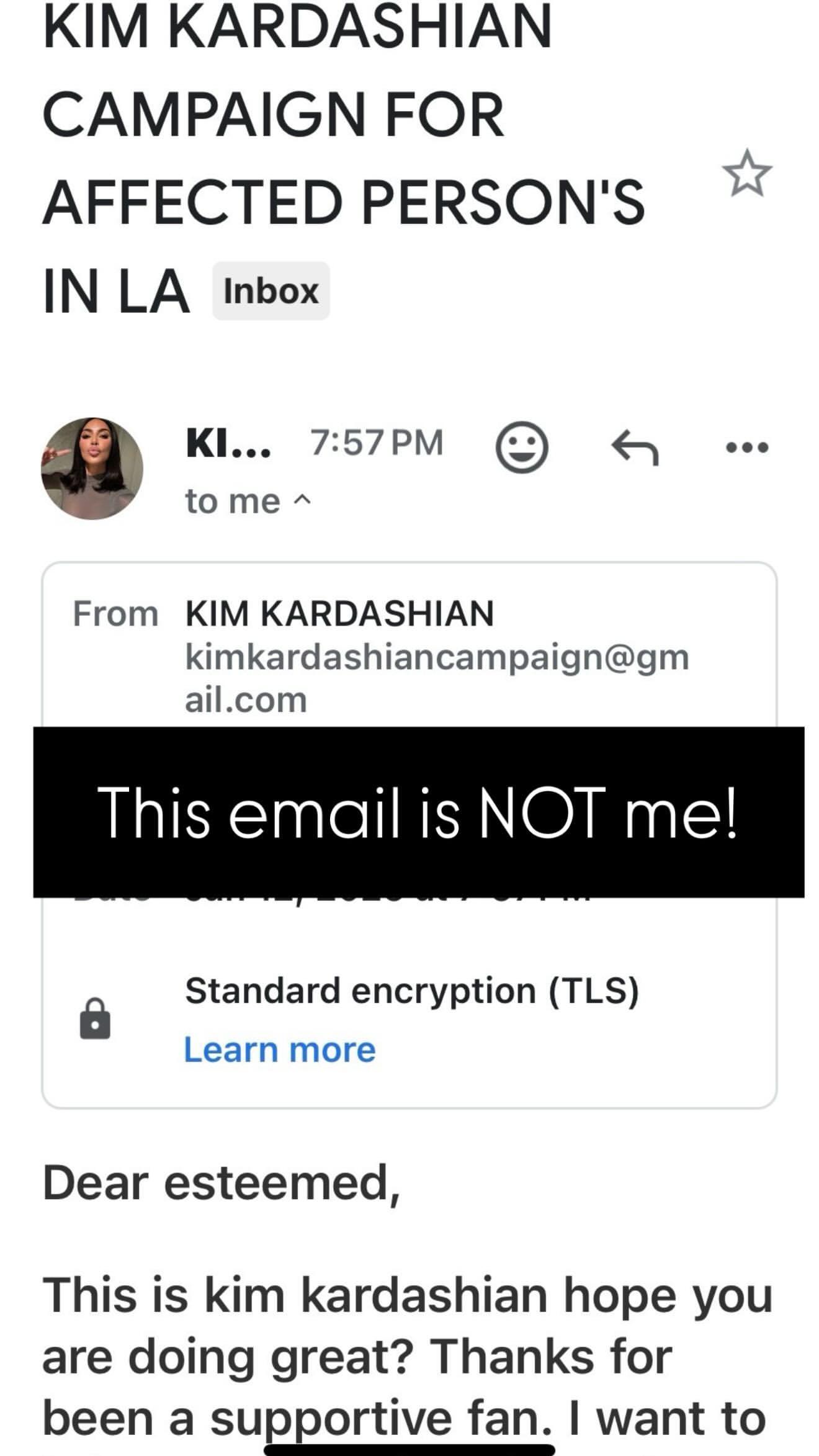 Kim Kardashian shares screenshots of wildfire donation scams