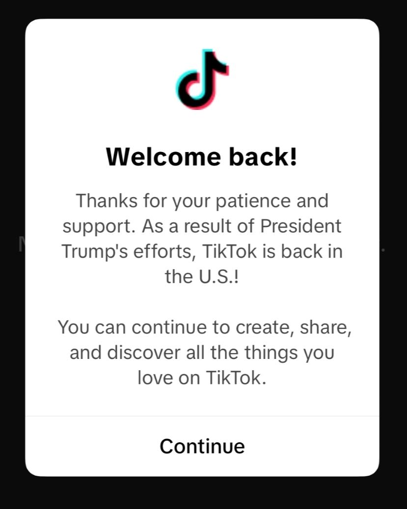 TIkTok available again message