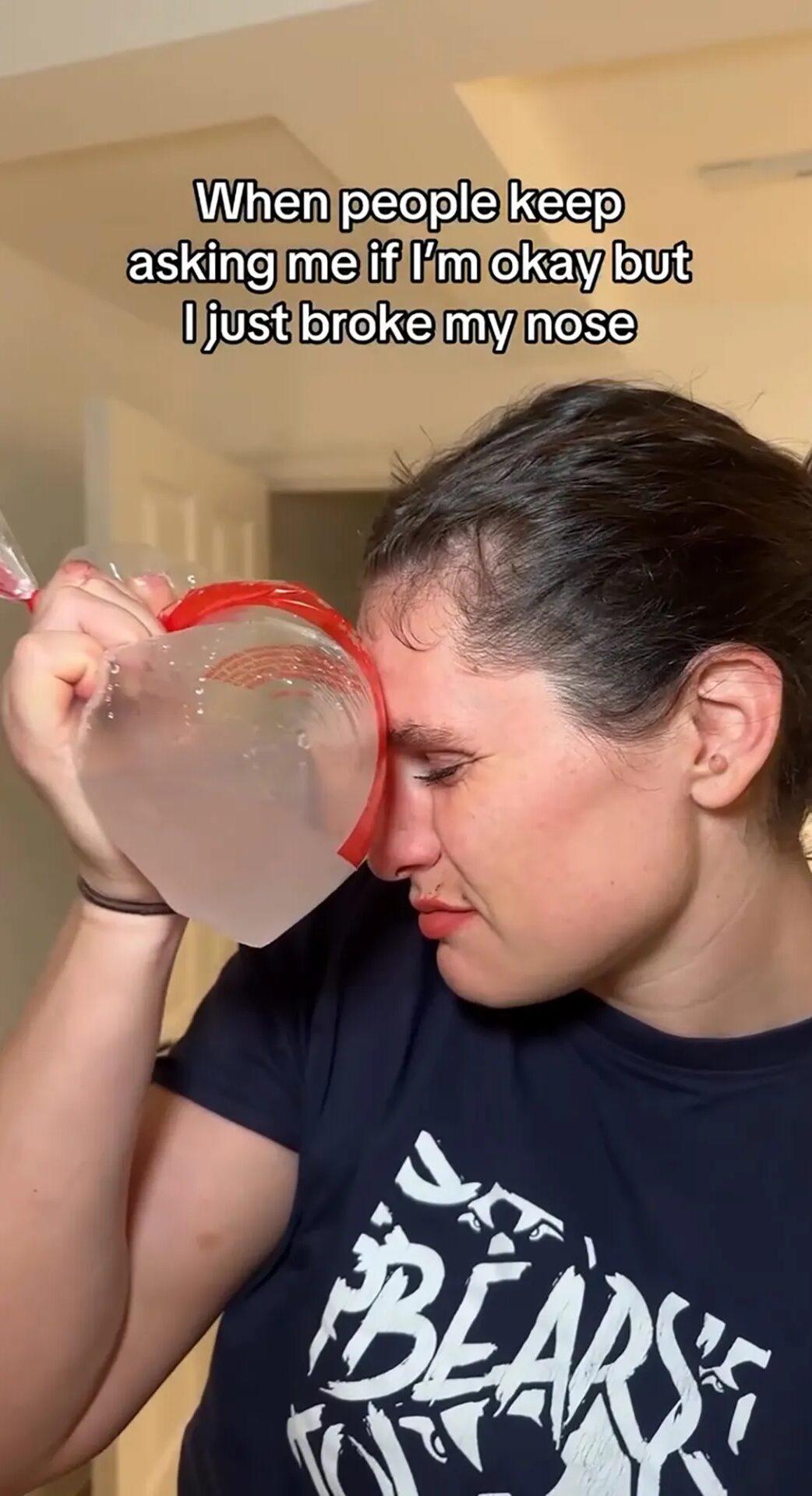 Ilona Maher holds ice pack on her nose