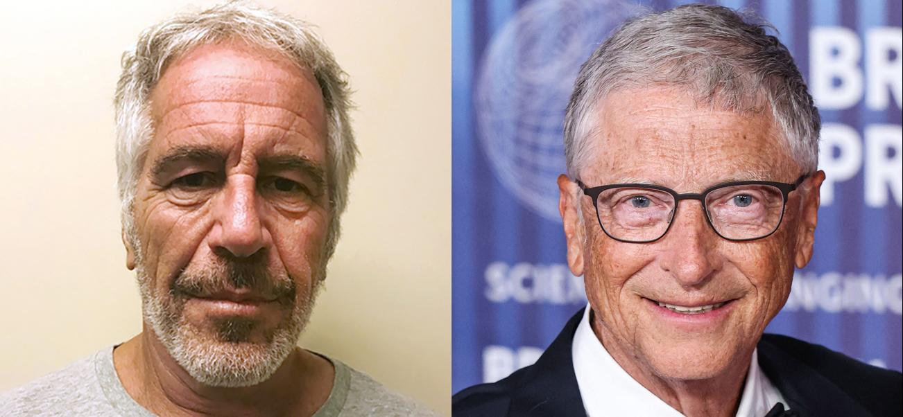 A photo collage of Jeffrey Epstein and Bill Gates