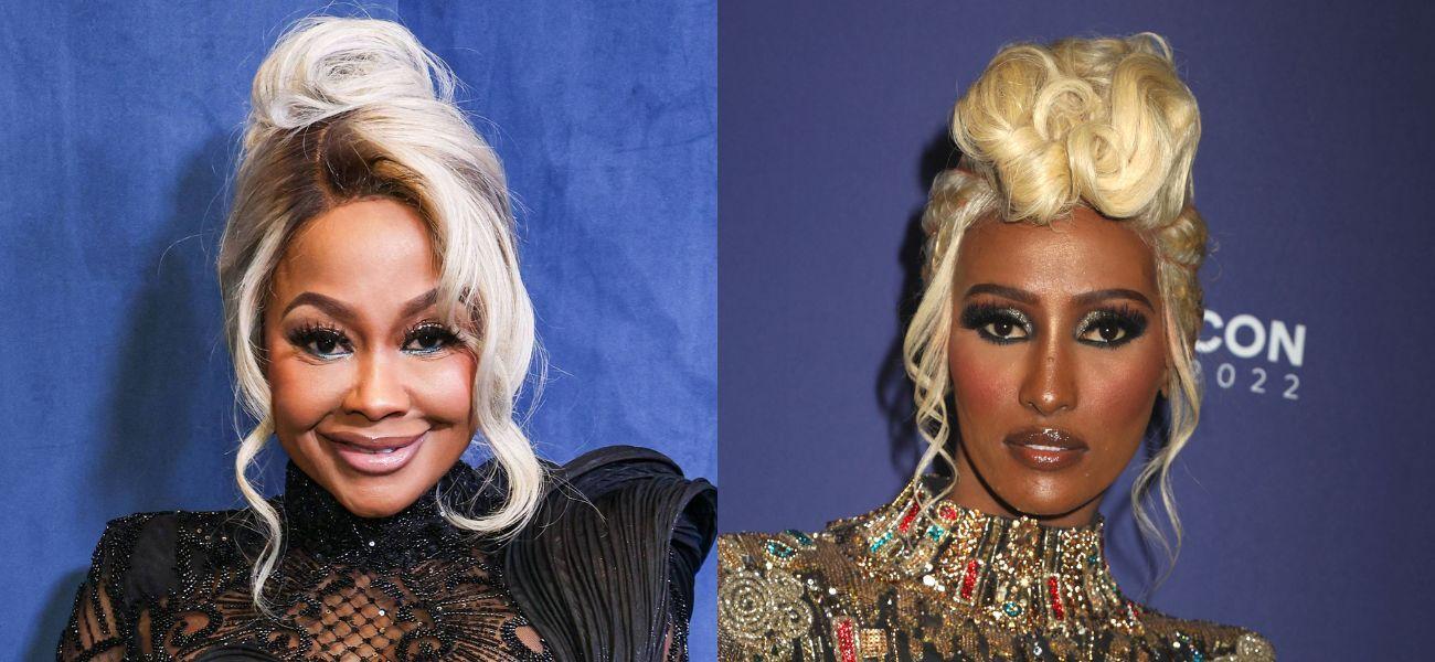 Side by side of Phaedra Parks and Chanel Ayan posing on the red carpet.