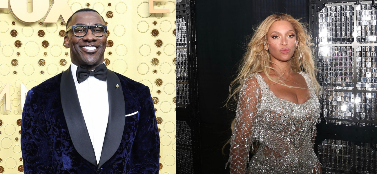 Side by side of Beyoncé and Shannon Sharpe both posing for photos.