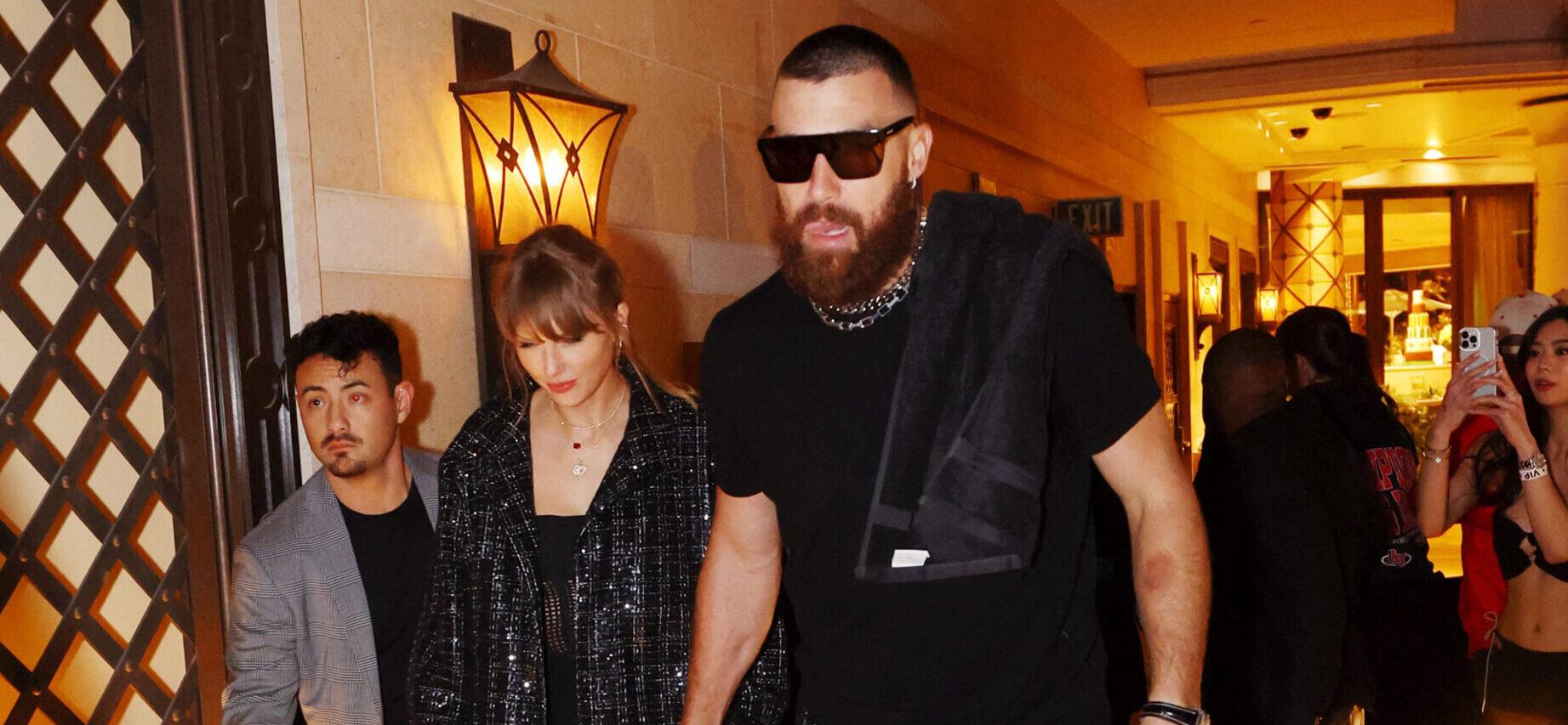 Taylor Swift and Travis Kelce celebrate Kansas City Chiefs Super Bowl win at XS Nightclub at Wynn Las Vegas