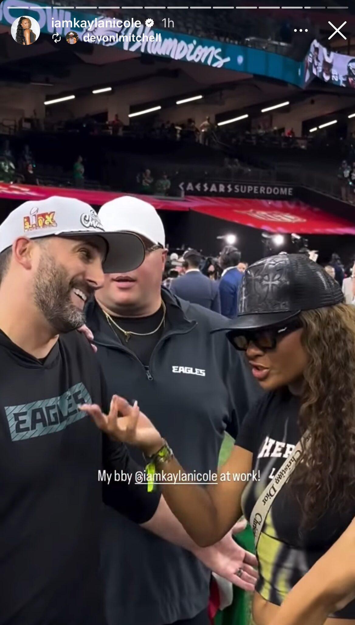 Kayla Nicole interviewing at Super Bowl