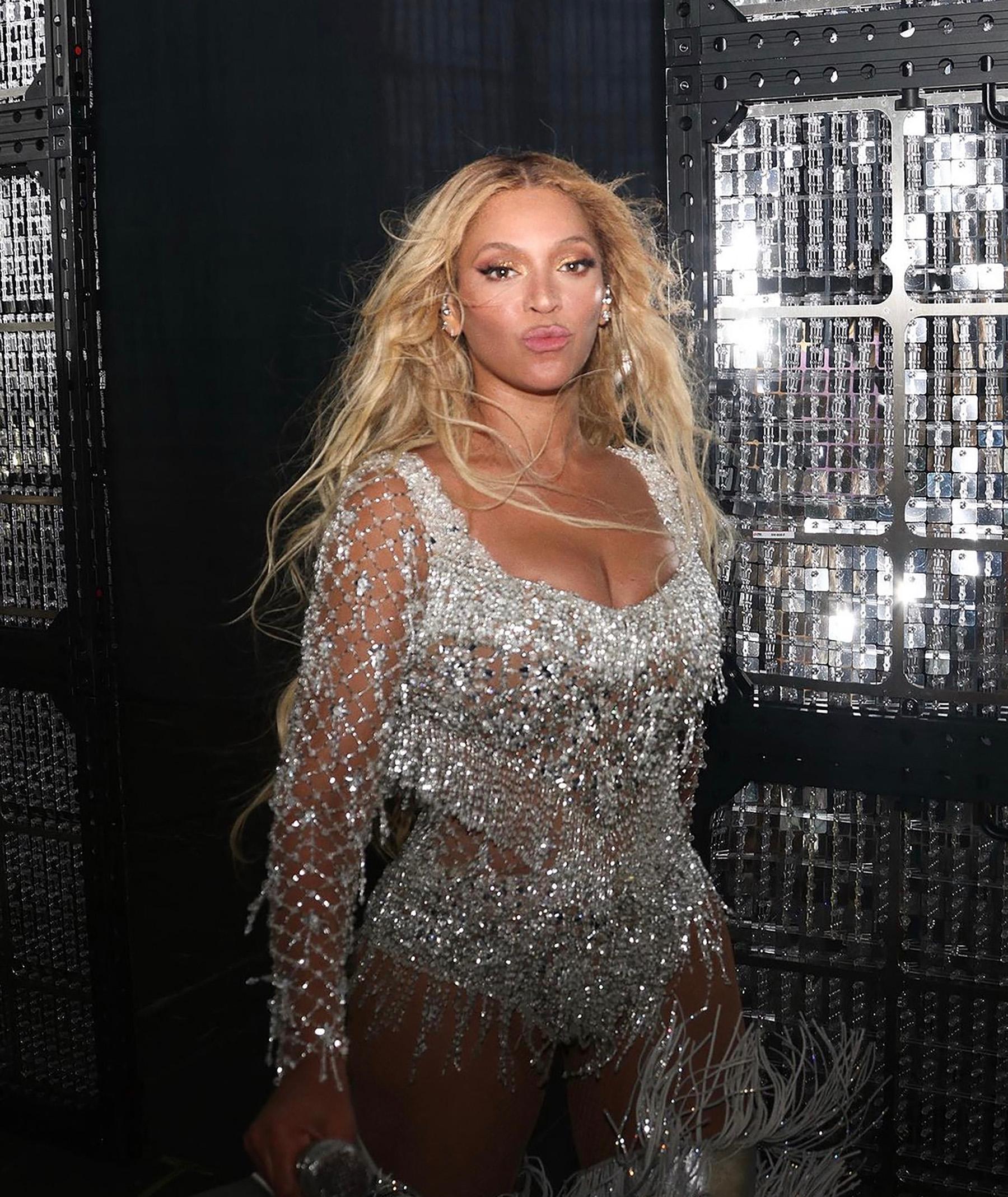 Beyoncé stuns in glittering ensemble by Brazilian brand PatBo during Renaissance tour.