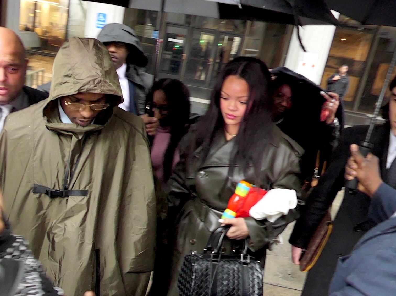 A$AP Rocky and Rihanna Under Umbrellas While Leaving Court