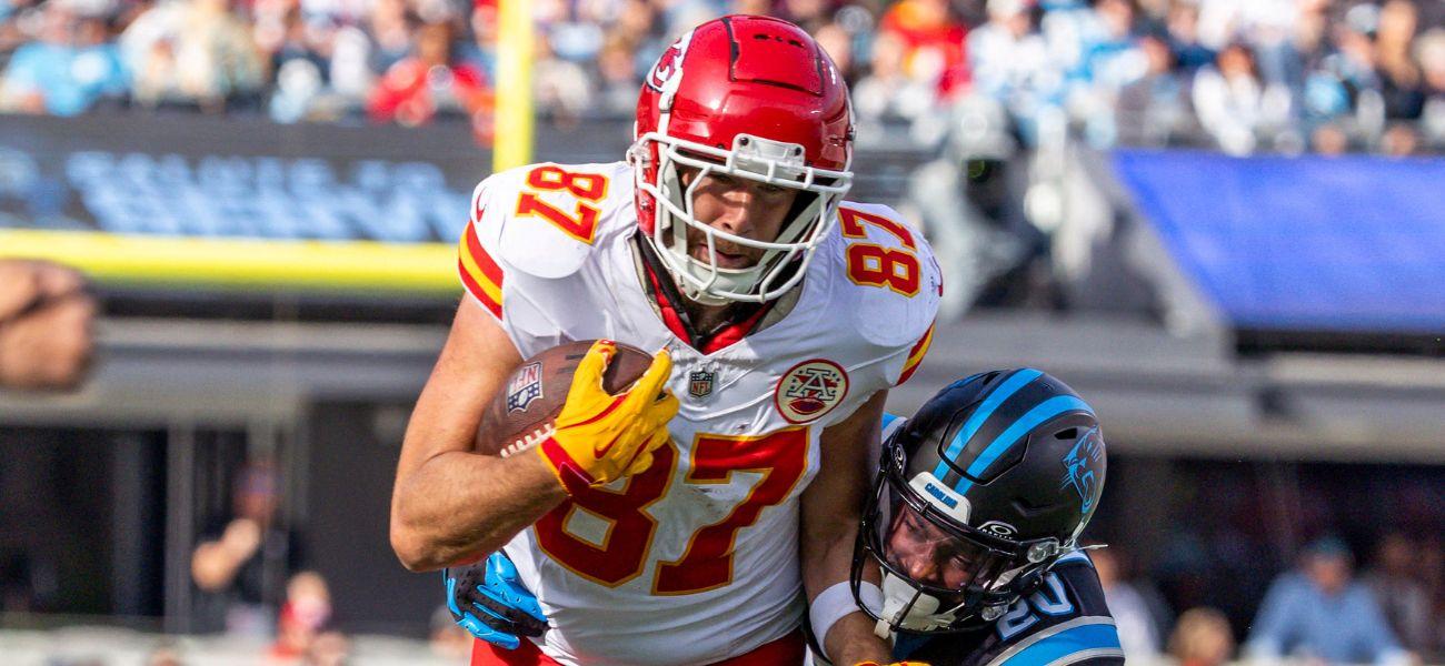 Travis Kelce with the football