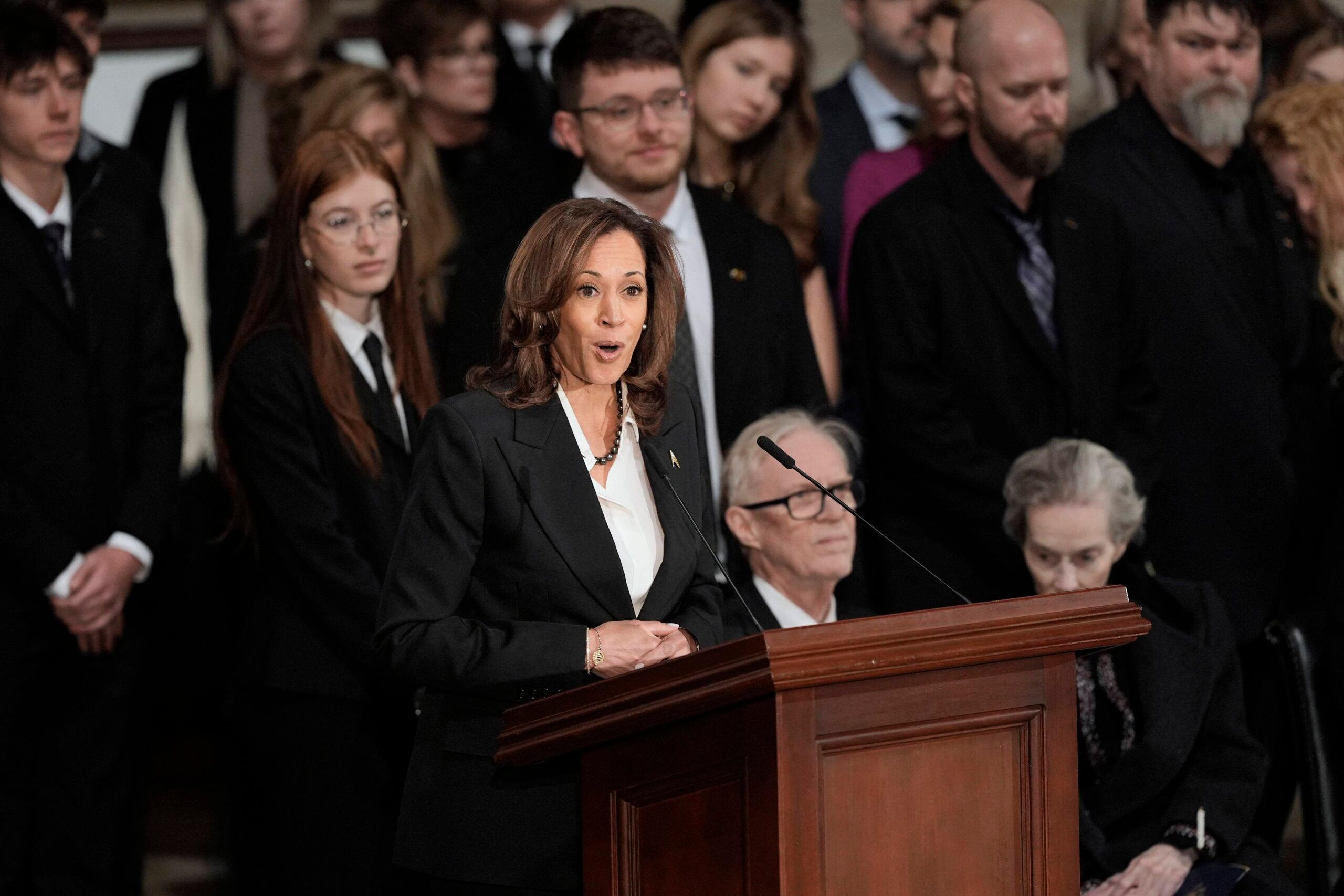 Kamala Harris standing at the podium