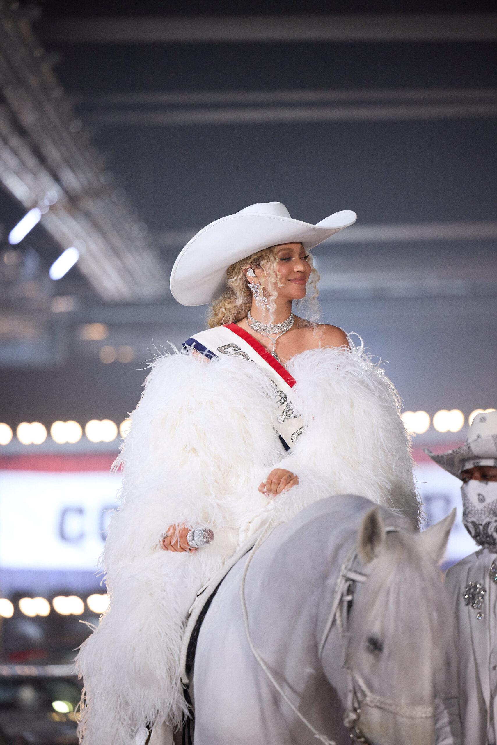 Beyoncé sitting atop a horse during "Beyoncé Bowl" on Netflix.