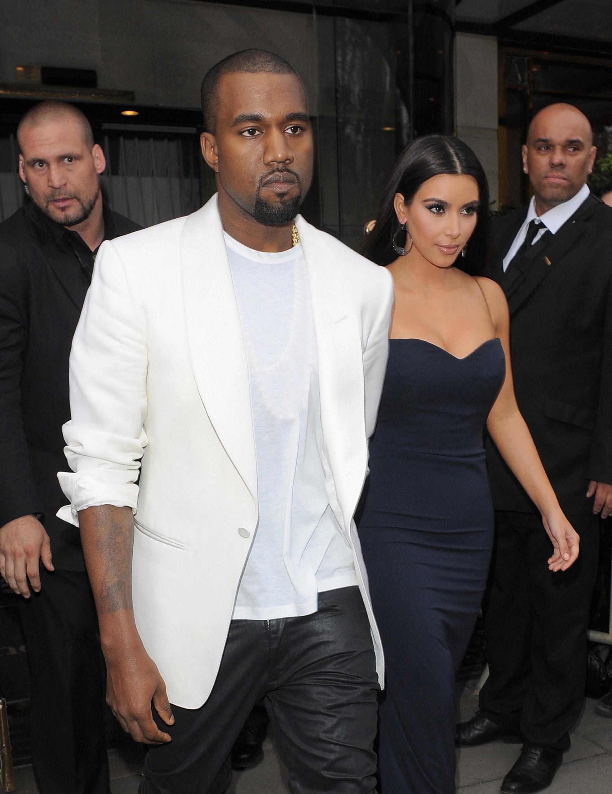 Scott Disick, Kanye West and Kim Kardashian are seen leaving The Athenaeum Hotel in Mayfair