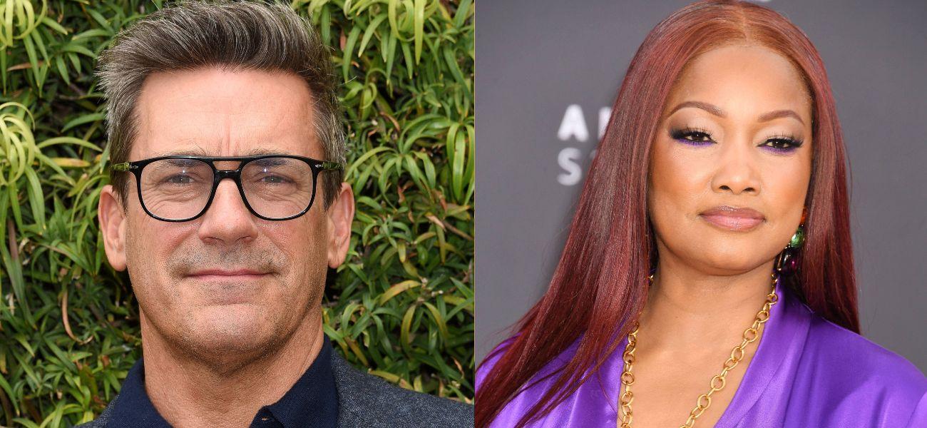 Photo collage of Jon Hamm and Garcelle Beauvais.