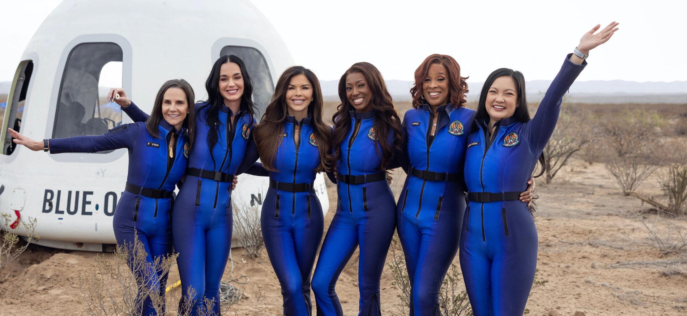 Blue Origin's all-female NS-31 crew - including Katy Perry, Lauren Sanchez and Gayle King - celebrate after their historic flight to space