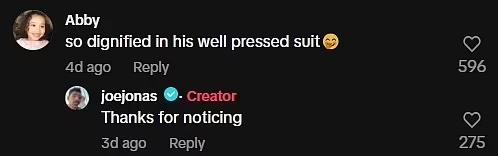 Joe Jonas responds to TikTok comment