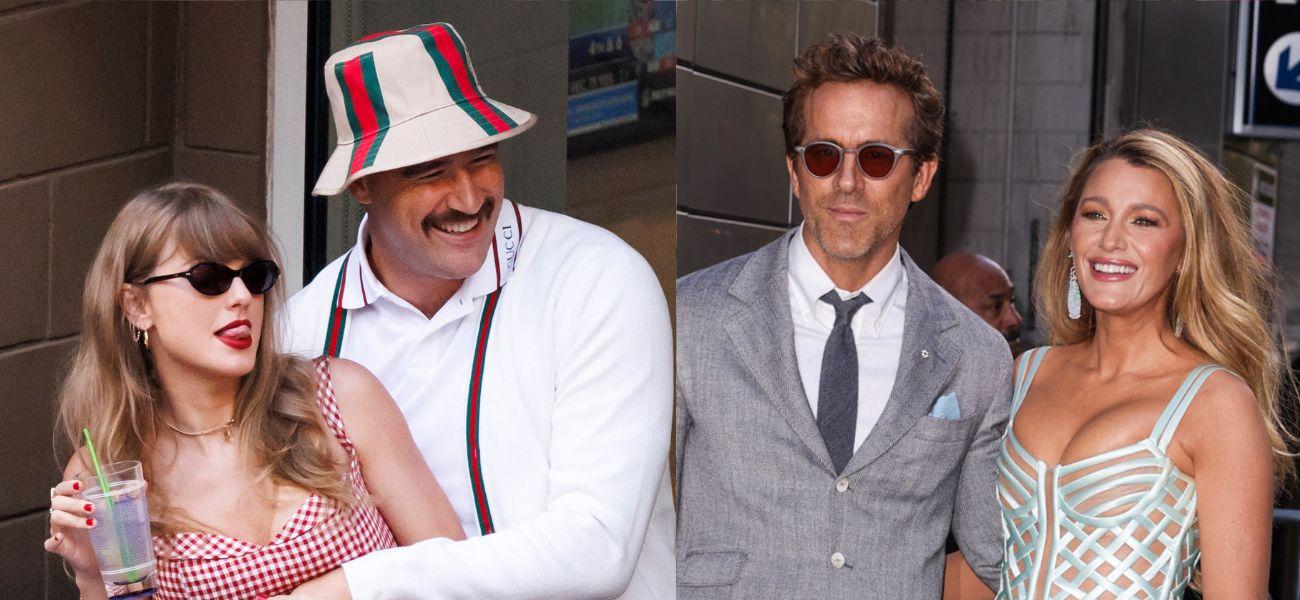 Travis Kelce and Taylor Swift (left) Ryan Reynolds and Blake Lively (right)