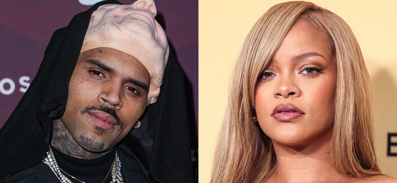 A photo collage of Chris Brown and Rihanna