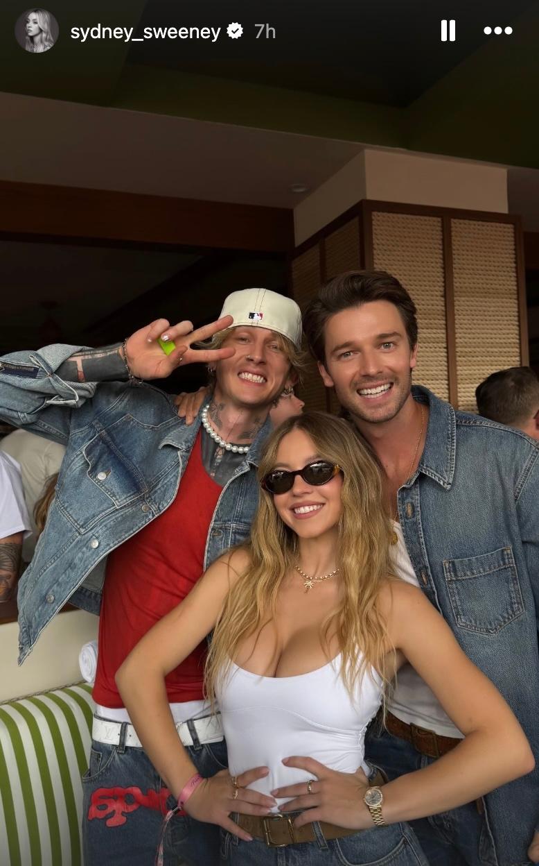 Sydney Sweeney with MGK and Patrick Schwarzenegger