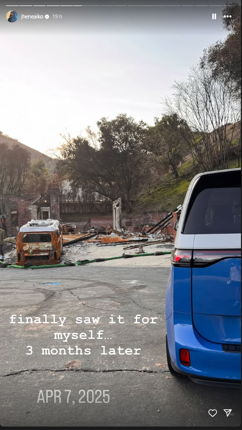 Jhene Aiko returns to ruins of Pacific Palisades home