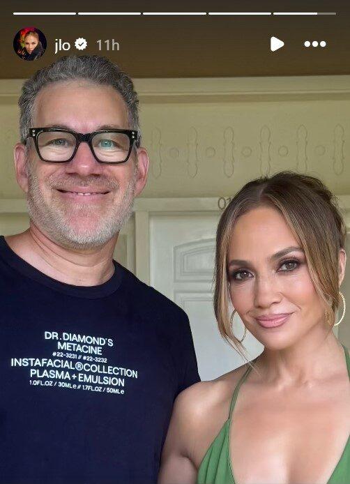 Jennifer Lope with the doctor who stitched her up after her accident