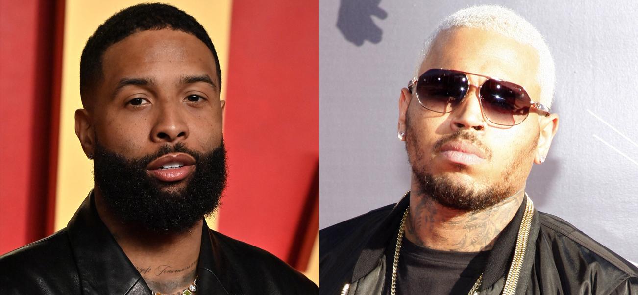 A photo collage of Odell Beckham Jr. and Chris Brown