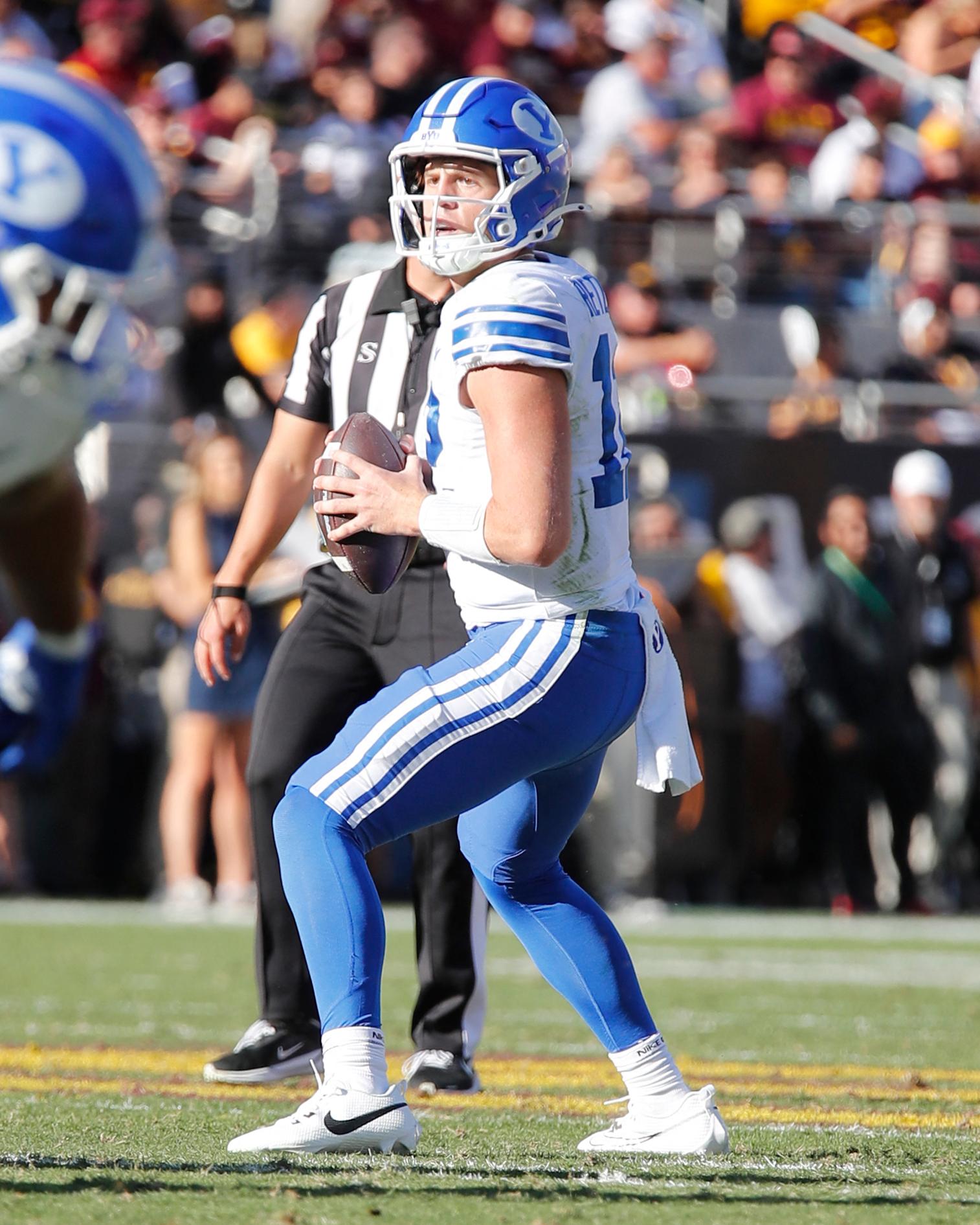 Jake Retzlaff (12) of the BYU Cougars in action at the NCAA Valero Alamo Bowl against the Colorado Buffalos at the Alamodome
