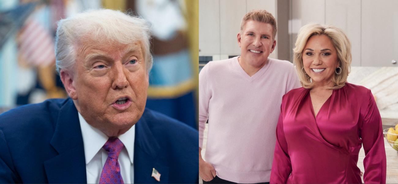 collage of Donald Trump and Todd and Julie Chrisley