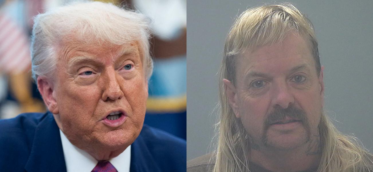 A photo collage of Donald Trump and Joe Exotic